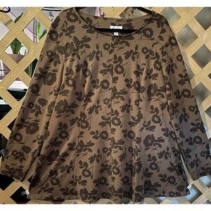 DENIM & CO. Floral Print Stretchy Brown Knit Tunic/Sweater Women's 1X